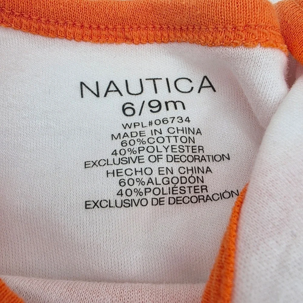 Nautica Baby Boy Bodysuits 2 Pack Navy White Orange Logo 6/9M Rompers
